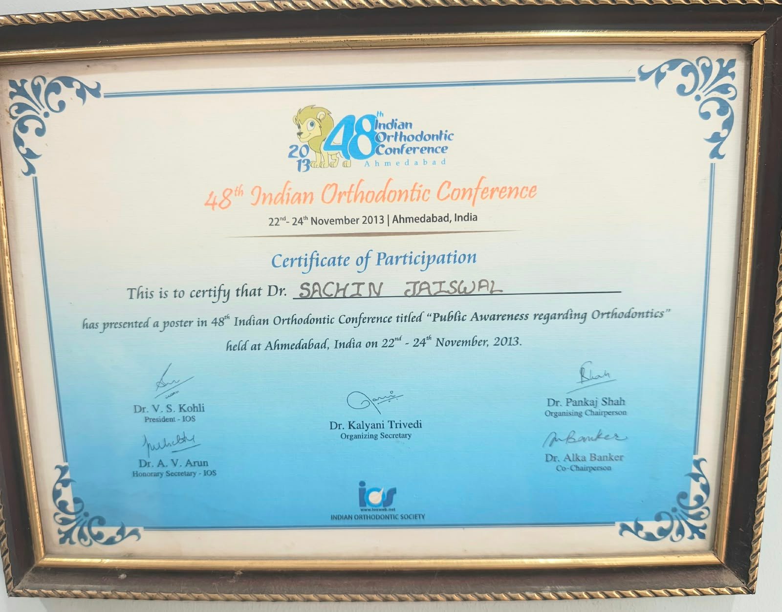 48th Indian Orthodontic Conference Certificate